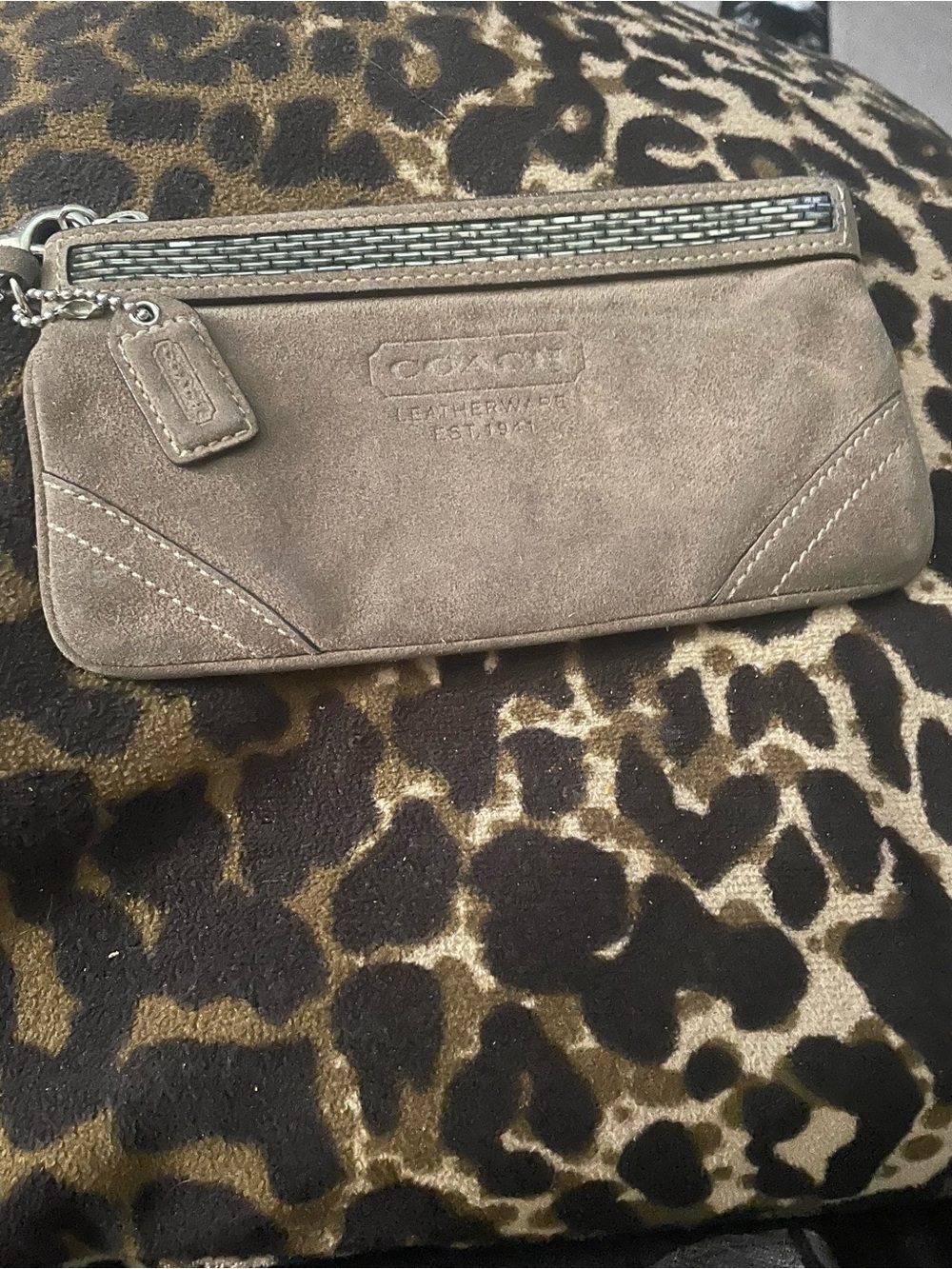 Coach Taupe Suede Wristlet with Metallic Trim